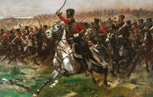 Картинка Art, Painting, Cavalry, Charge, Hussars of the Napoleonic Wars, Hussars