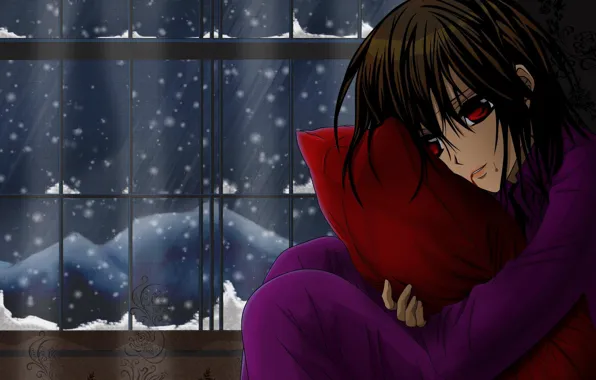 Картинка зима, девушка, снег, кровь, Vampire Knight