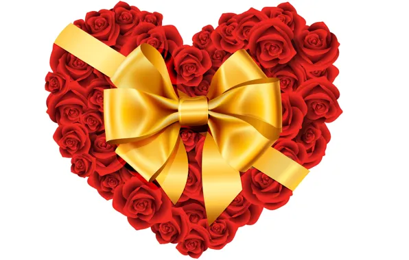 Картинка цветы, подарок, розы, вектор, арт, бант, валентинка. День Святого Валентина