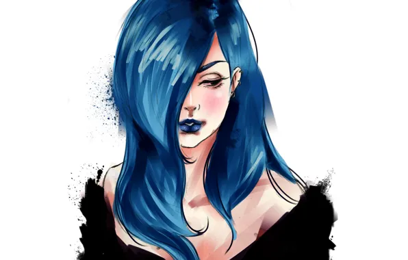 Картинка рисунок, Девушка, синие волосы