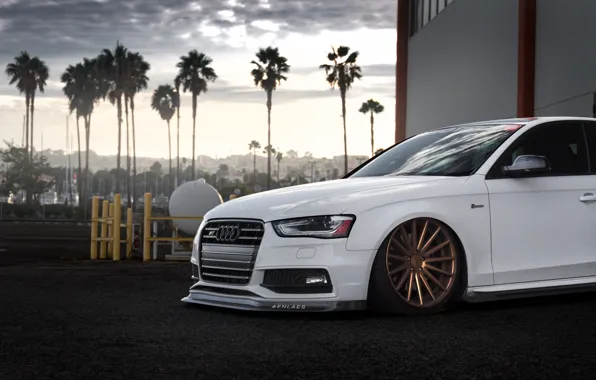 Картинка Audi, Car, Front, White, Stance, Vossen, Wheels, Tuned