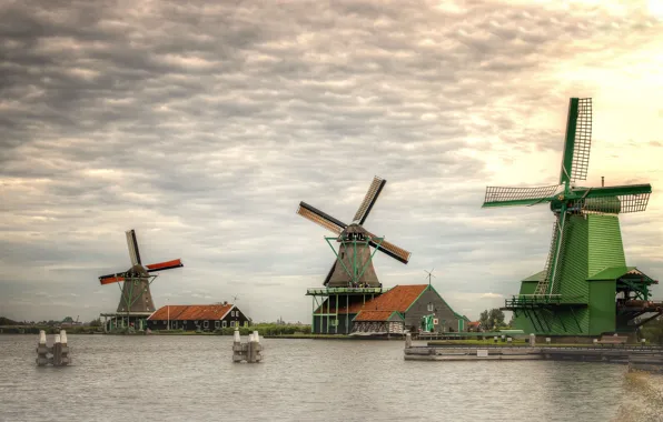 Картинка мельницы, Нидерланды, Голландия, Zaanse Schans, Zaanstad