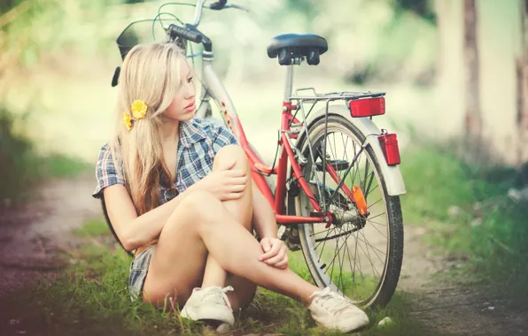 Картинка девушка, велосипед, спорт