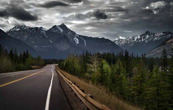 Картинка дорога, лес, деревья, природа, гора, Канада