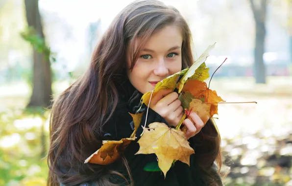 Картинка осень, листья, девушка, Emily Bloom