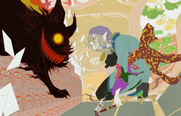 Картинка монстр, демон, арт, Аниме, парень, Anime, Mononoke, Kusuriuri