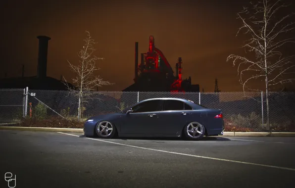 Картинка ночь, город, забор, Honda, accord, stance, Acura TSX