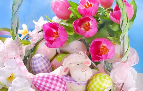 Картинка цветы, яйца, тюльпаны, пасхальные яйца, пасхальные