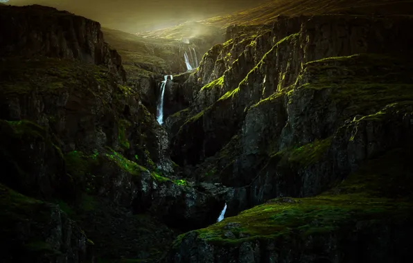 Картинка природа, скалы, водопад