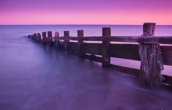 Картинка океан, рассвет, опоры, England, Seven Sisters Country Park