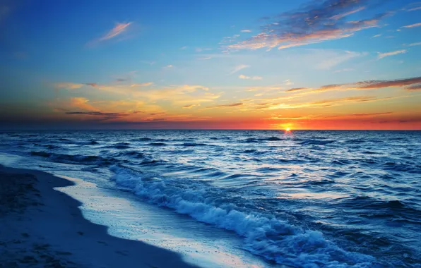 Картинка море, пляж, солнце, вечер