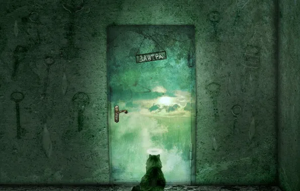 Картинка кот, дверь, Ожидание