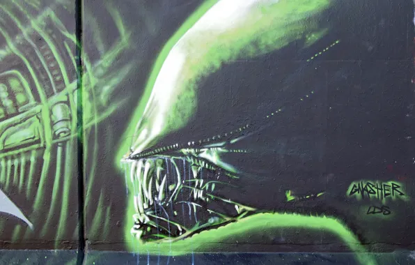 Картинка стена, граффити, Чужой, Alien, Graffiti
