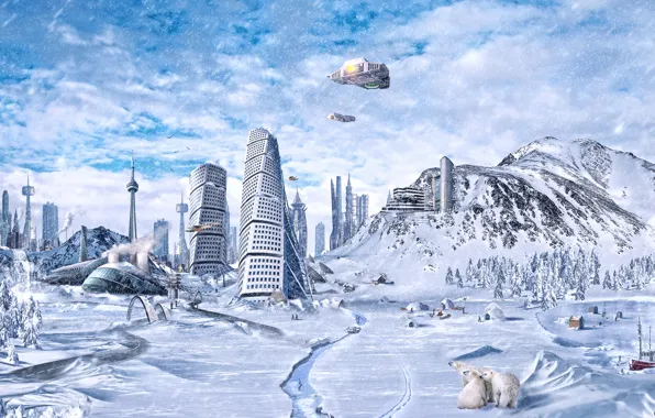 Картинка город, лёд, конец света