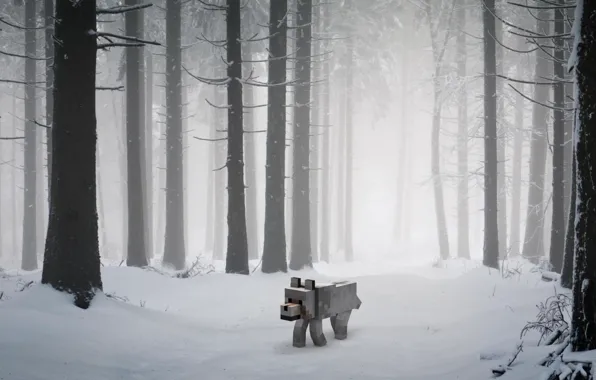 Картинка dog, minecraft, snow.