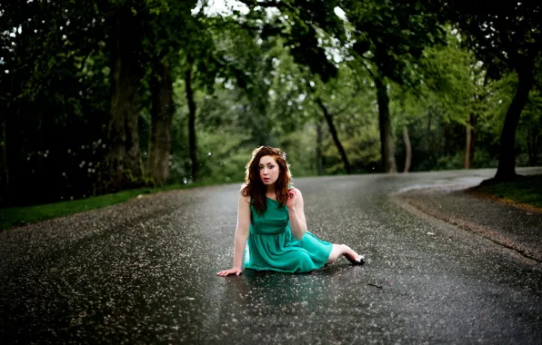 Картинка дорога, девушка, дождь