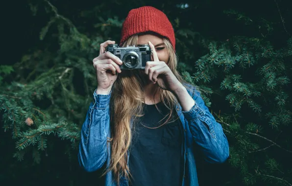 Картинка девушка, камера, фотоаппарат, фотограф, Contax