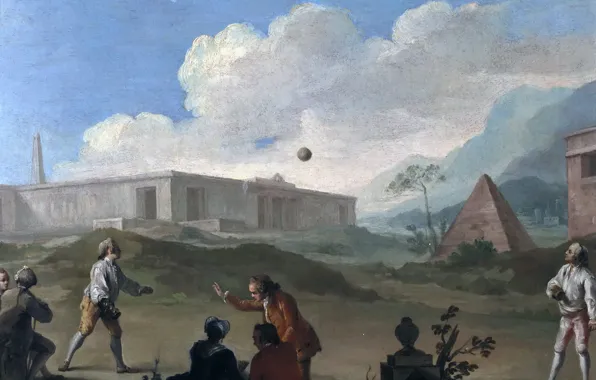Картинка люди, картина, пирамида, жанровая, Charles Joseph Flipart, Игры с Мячом