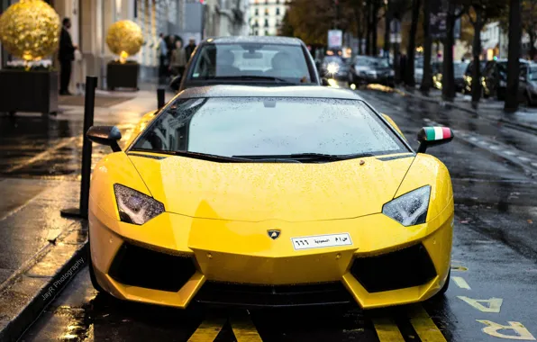 Картинка Lamborghini, Paris, France, V12, Yellow, LP700-4, Aventador, Supercar