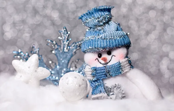 Картинка шапка, шарф, снеговик, звёздочка, снежок