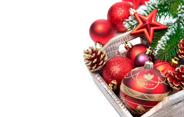 Картинка украшения, коробка, шары, Рождество, Новый год, Christmas, balls, box, New Year, decoration, Merry