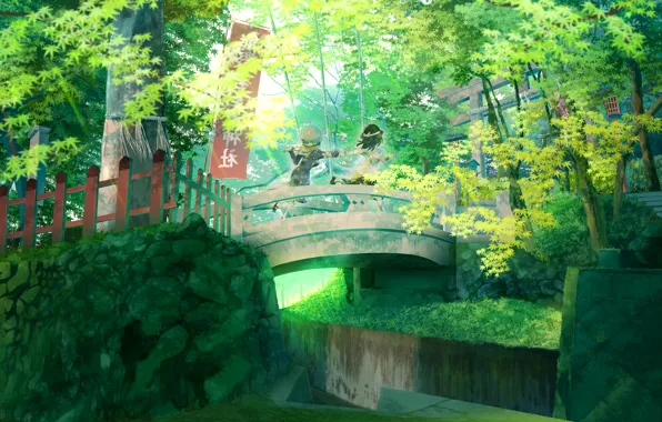 Картинка лес, мост, природа, Аниме