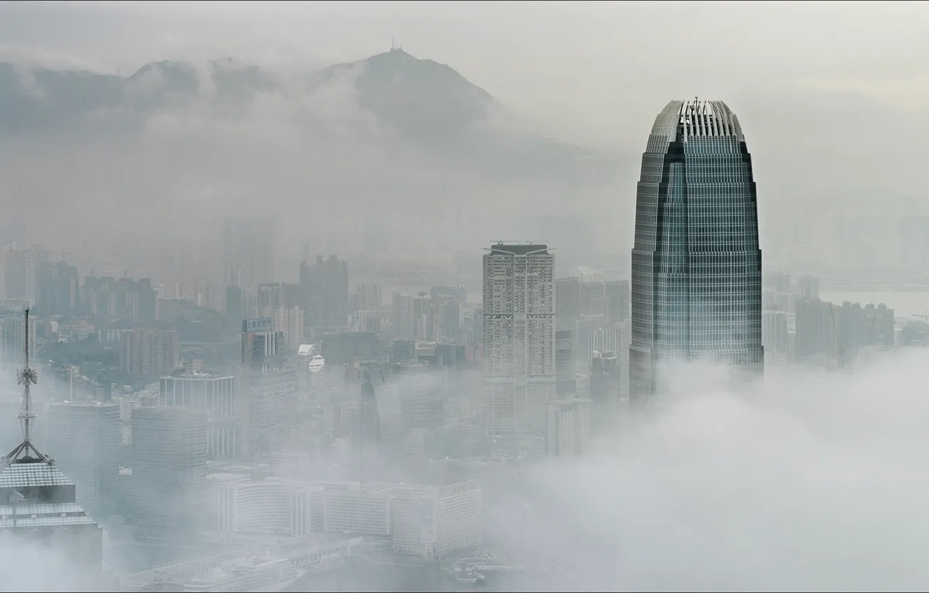 Фото обои city, China, fog, Hong Kong
