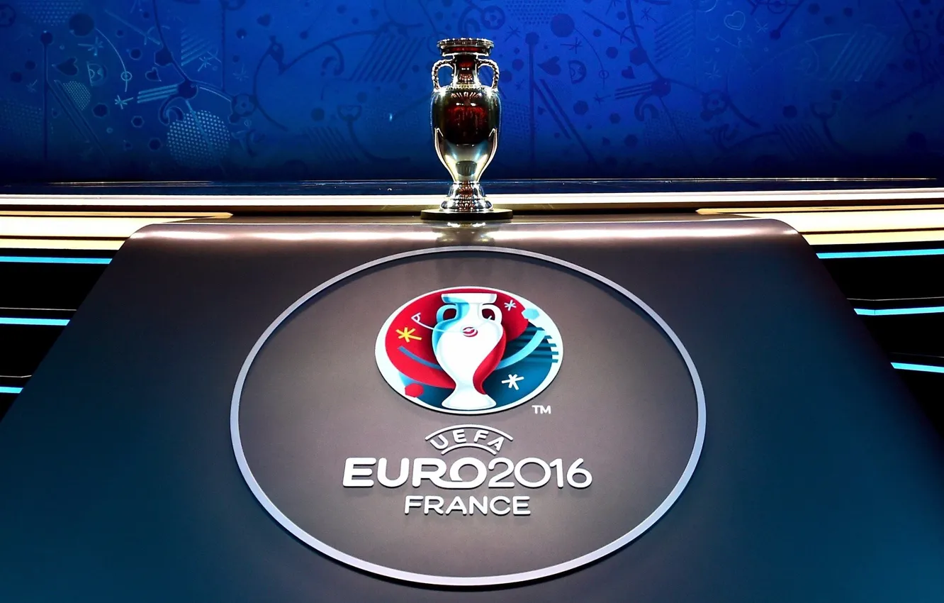 Фото обои логотип, белый фон, France, кубок, UEFA, трофей, Чемпионат Европы по футболу 2016, Евро 2016, Франция …