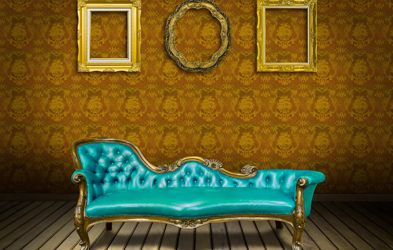Фото обои диван, обои, кожа, vintage, роскошь, interior, sofa, luxury, frame, банкетка