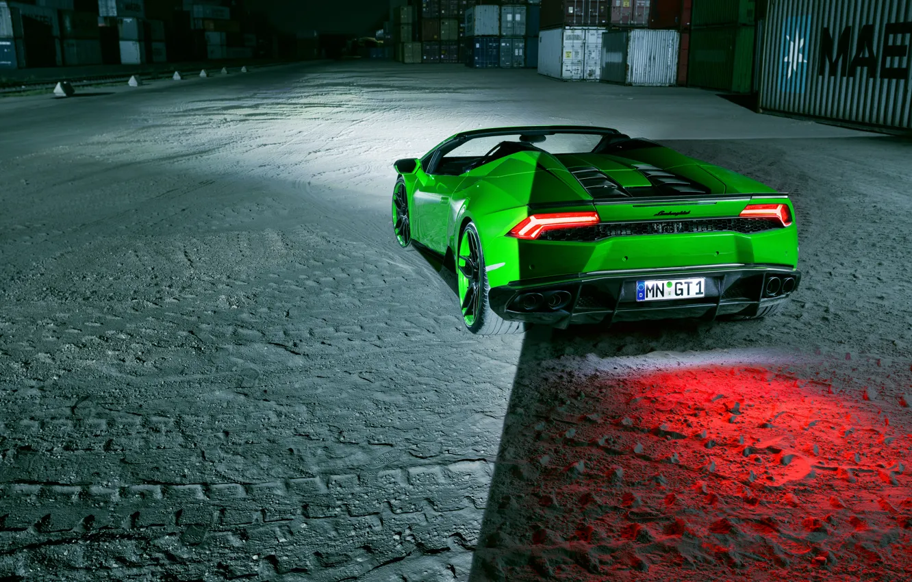 Фото обои авто, green, Lamborghini, supercar, вид сзади, Spyder, выхлопы, Novitec, Torado, Huracan, стоп-сигнал