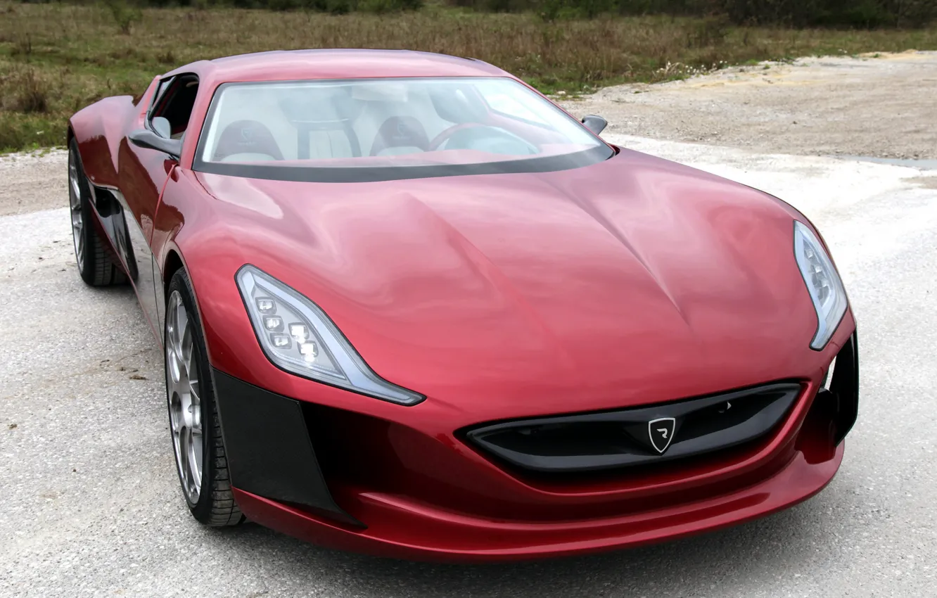 Фото обои машина, красный, цвет, Машины, Concept One, Rimac, на дороге