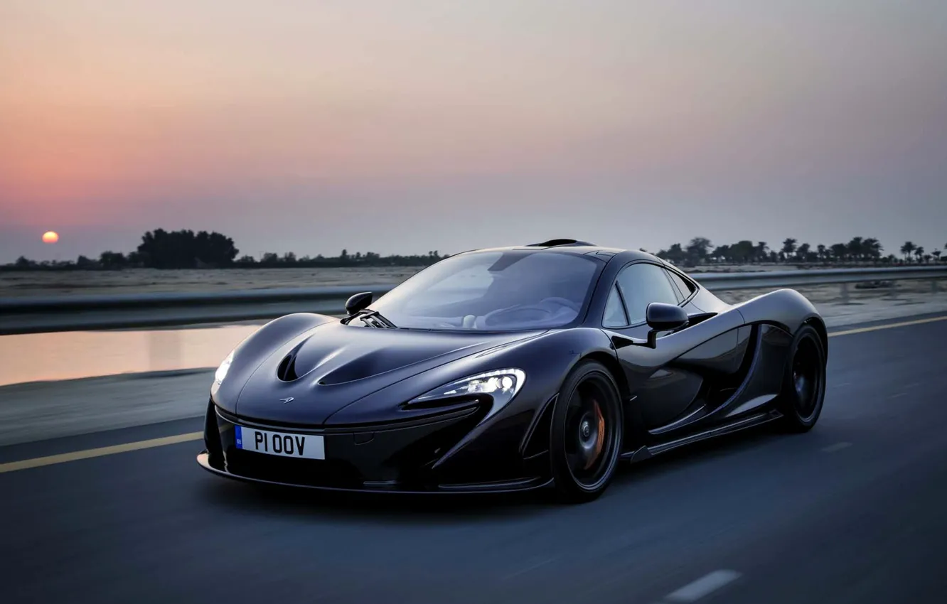 Фото обои McLaren, Вечер, Дорога, Черный, Машина, Макларен, Speed, Black, Supercar