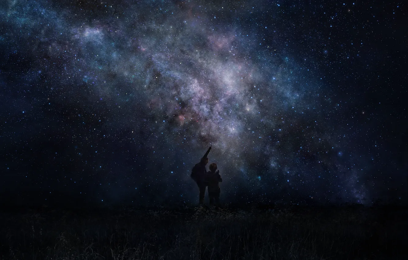Фото обои небо, космос, звезды, люди, арт, iy tujiki