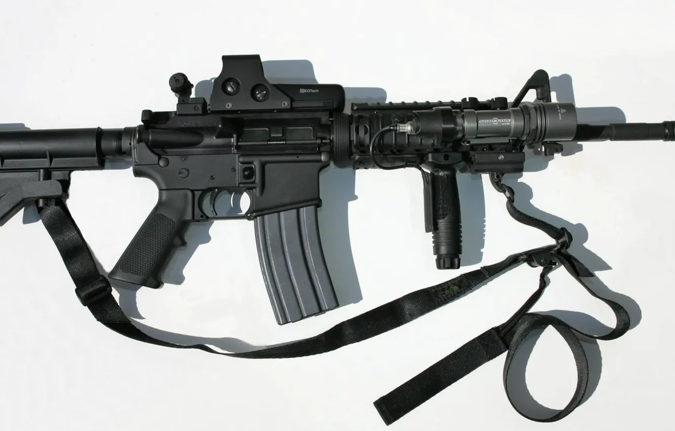 Фото обои gun, weapon, custom, M4A1, rifle, EOTech, custom gun, sling, retr...