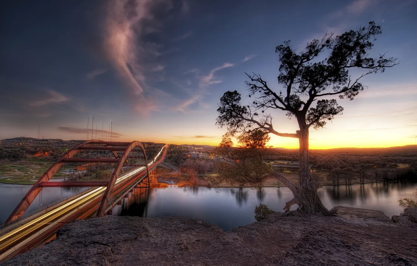 Фото обои закат, мост, река, Sunset, Austin