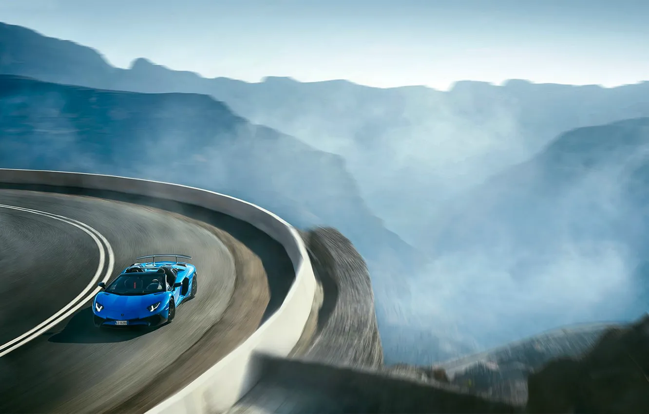 Фото обои Roadster, Lamborghini, Blue, Landscape, Aventador, Supercar, LP 750-4, Superveloce