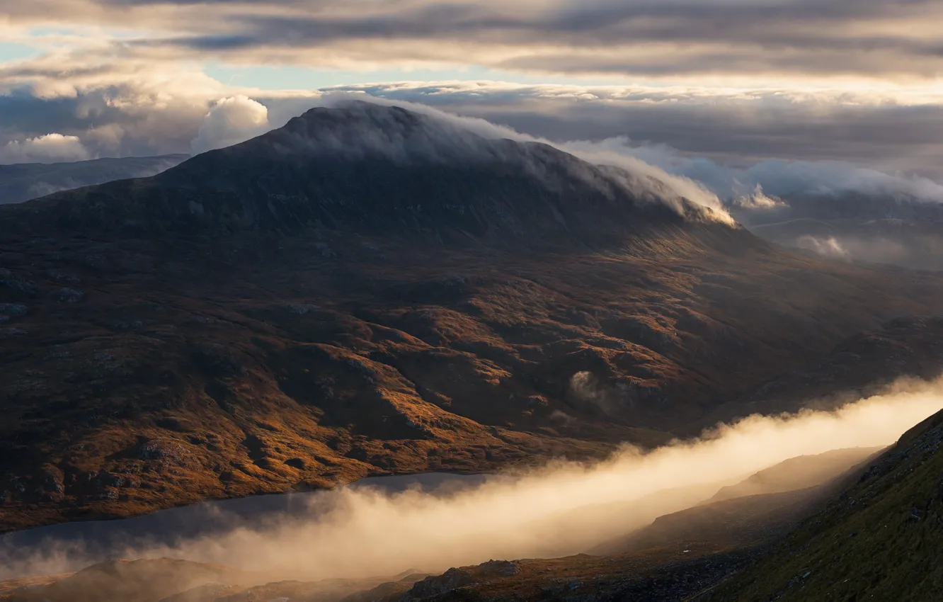 Фото обои облака, горы, холмы, Англия, Шотландия, Великобритания, белая гора