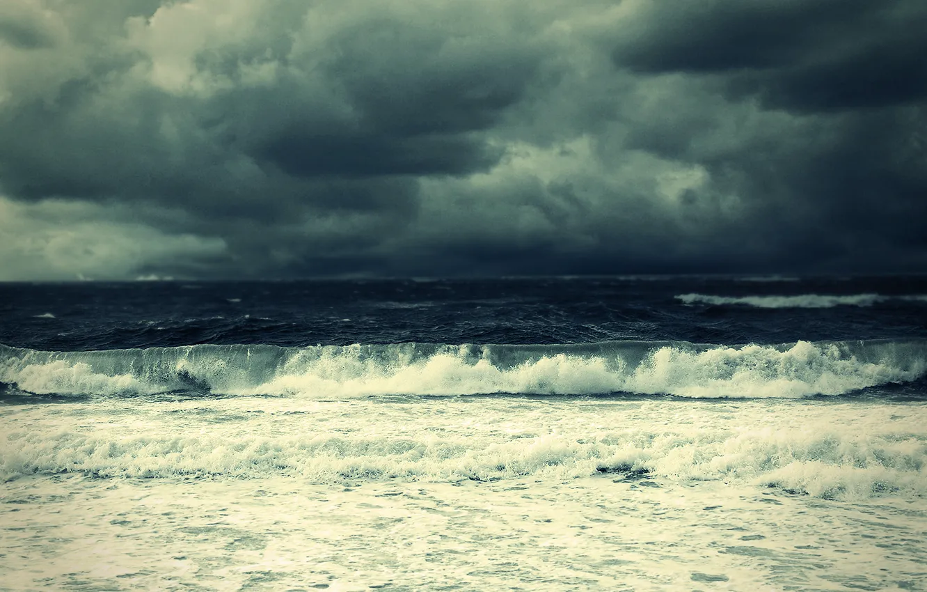 Фото обои море, облака, стихия, прибой