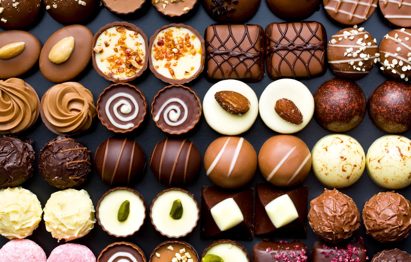 Фото обои шоколад, конфеты, орехи, сладкое, chocolate, вкусно, sweet, nuts, глазурь, candy