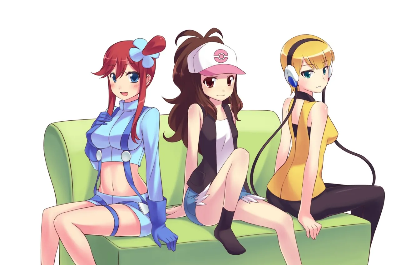 Фото обои девушки, арт, белый фон, покемон, pokemon