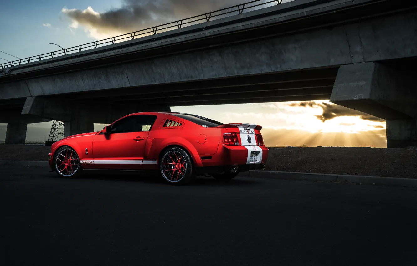 Фото обои Mustang, Ford, Shelby, GT500, Muscle, Light, Red, Car, Sunset, Collection, Aristo, Rear