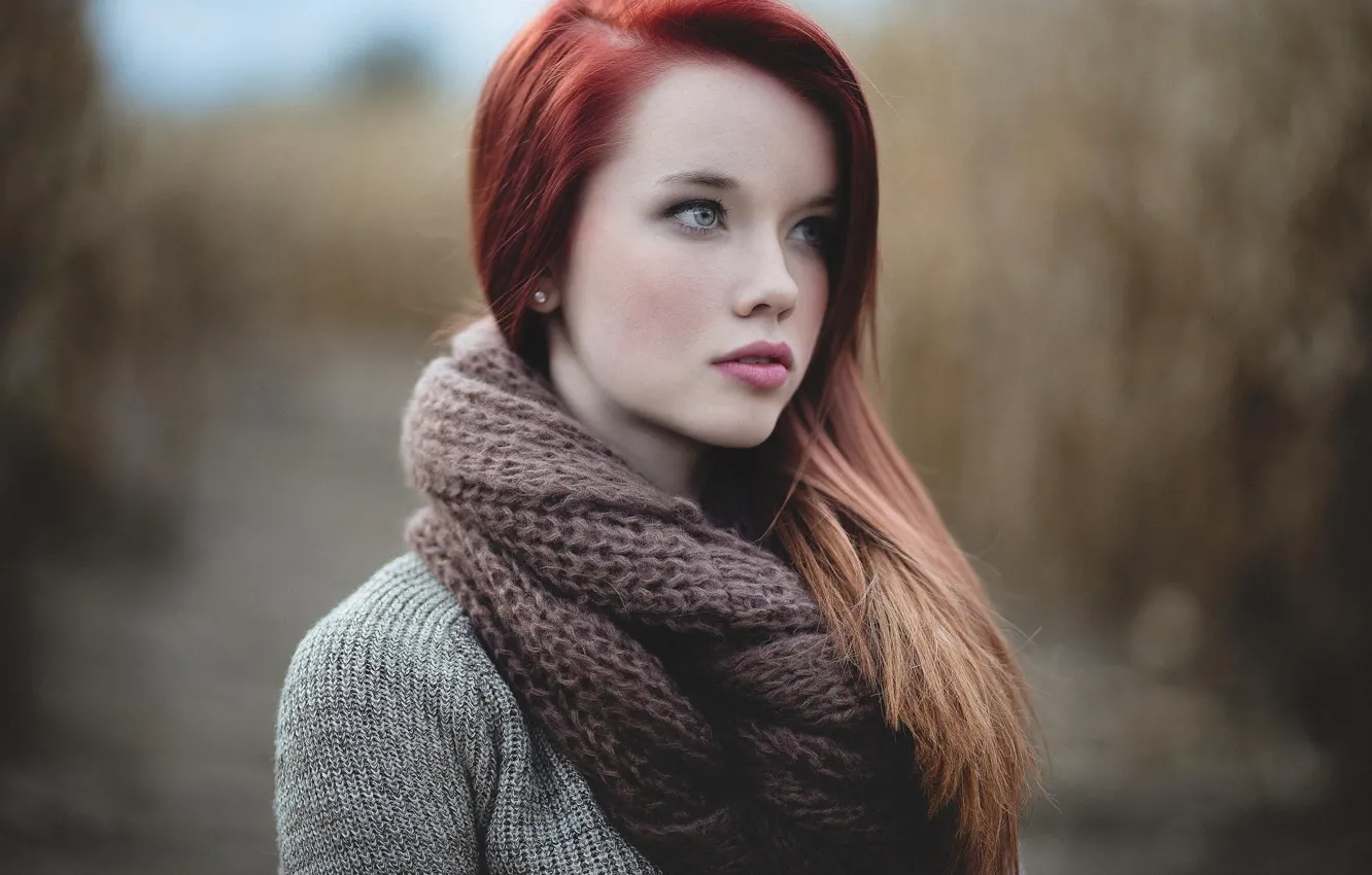 Фото обои nature, eyes, beautiful, lips, redhead, scarf, outdoors, wool