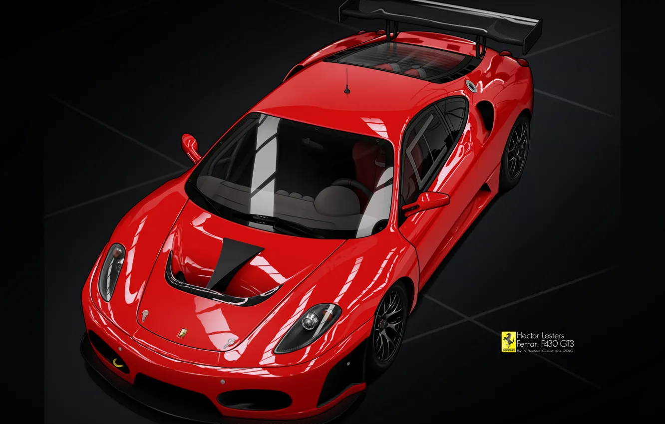 Фото обои вектор, Ferrari F430, красная, рисованая