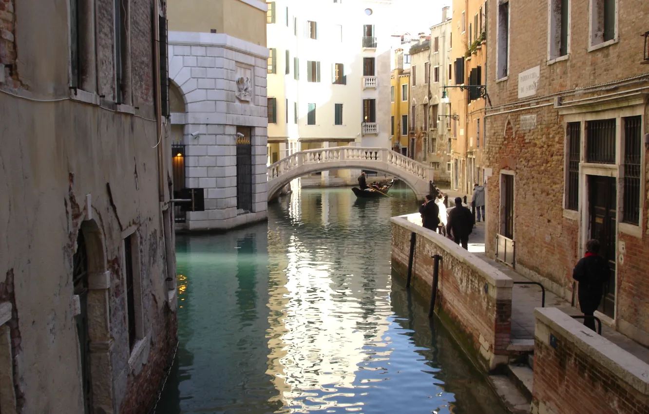 Фото обои улица, здания, дома, Италия, Венеция, канал, мостик, Italy, bridge, street, Venice, Italia, Venezia, canal