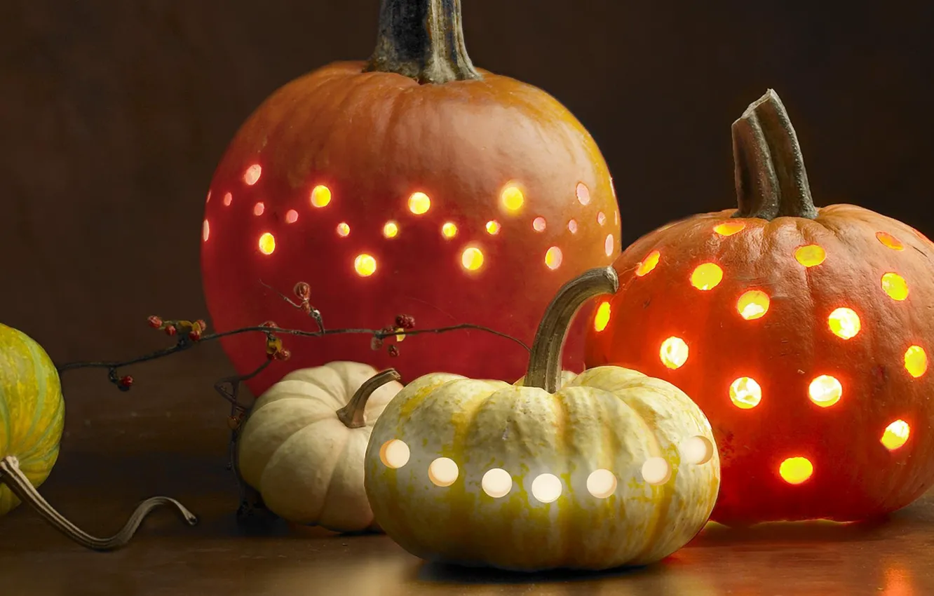Фото обои свет, праздник, тыквы, Halloween, хеллоуин