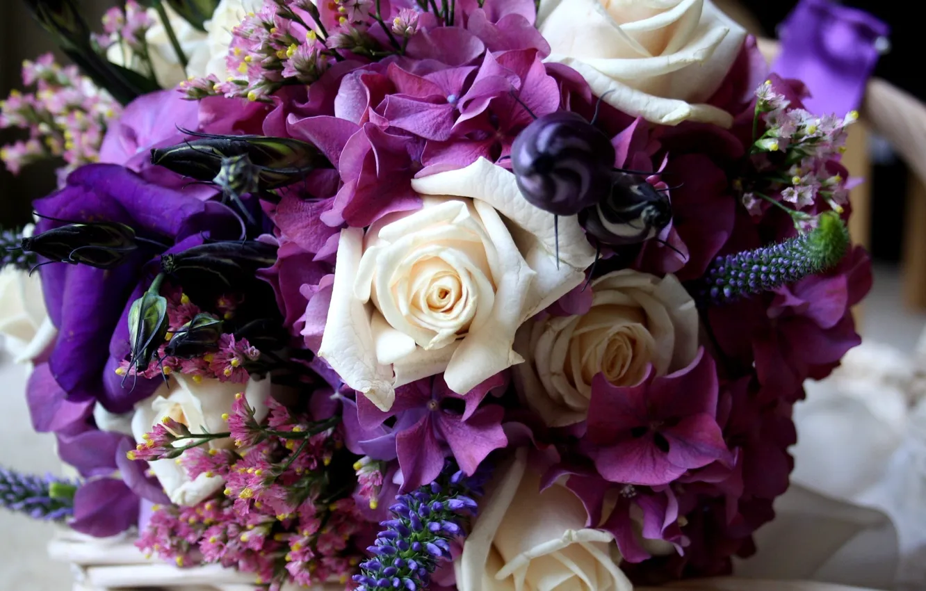 Фото обои цветок, фиолетовый, цветы, цвет, розы, гортензия, эустома