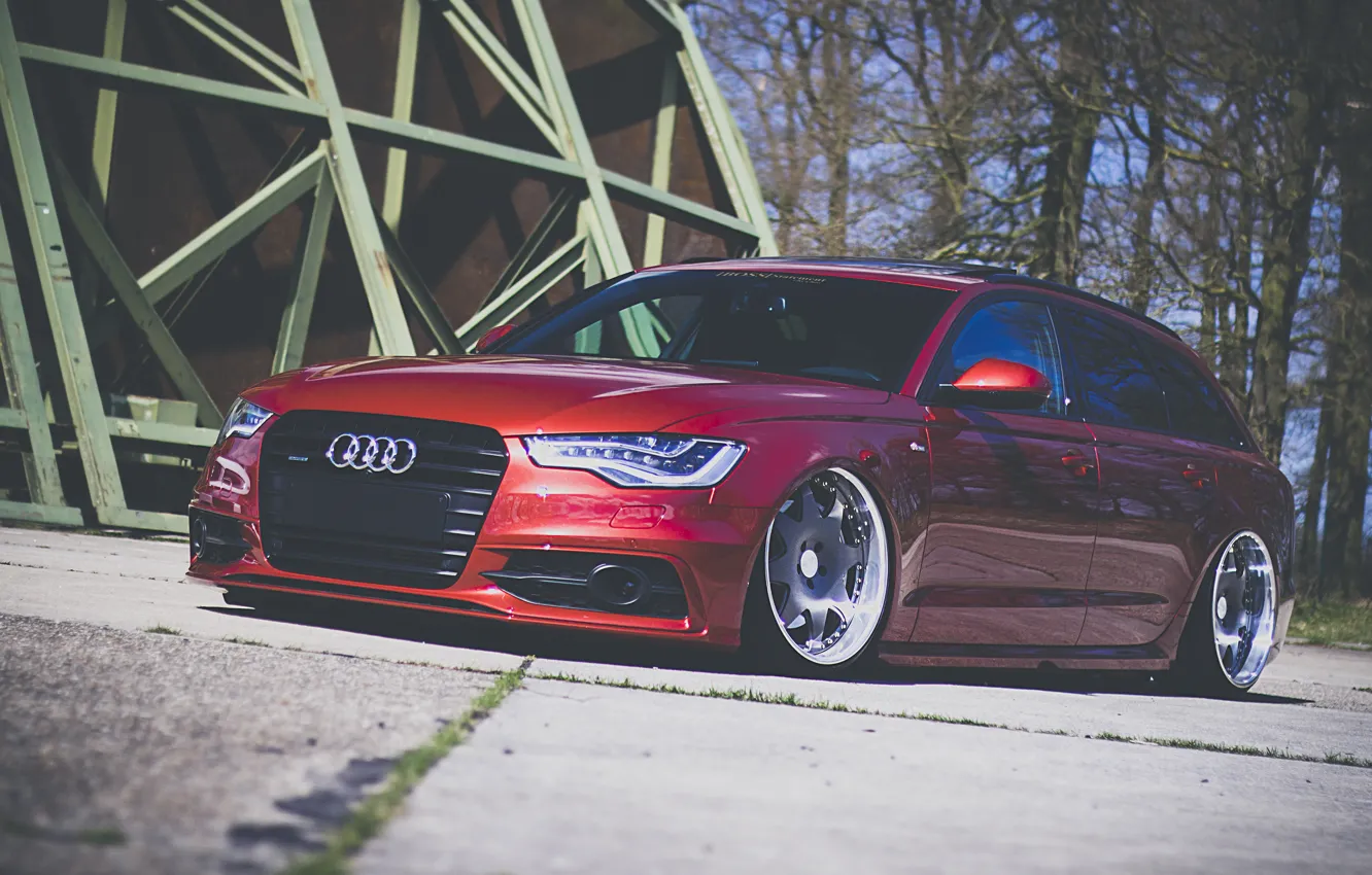 Фото обои Audi, red, wagon, stance, avant