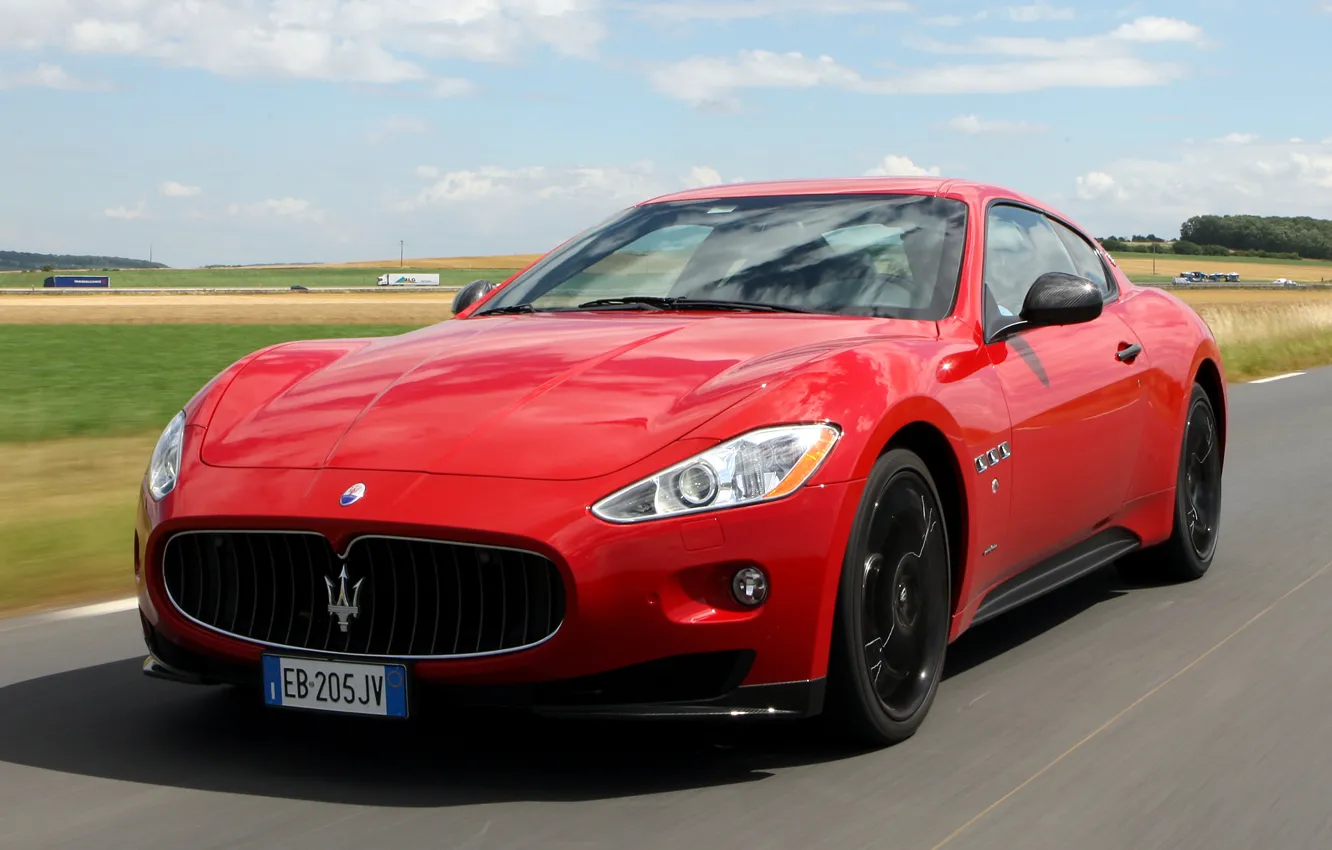 Фото обои машина, красный, Maserati, передок, GranTurismo S, MC Sport Line