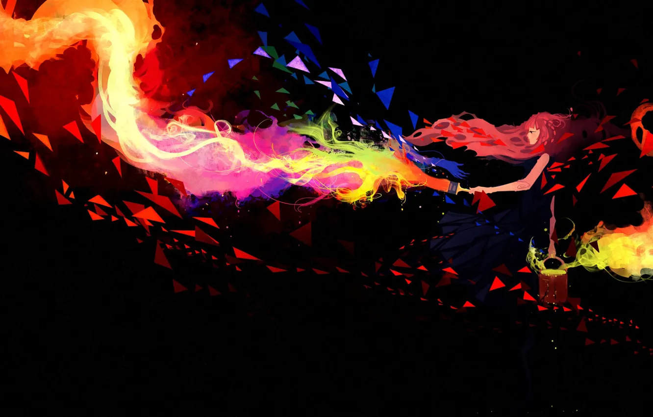 Фото обои девушка, огонь, рисунок, краска, арт, Аниме, Anime, кисть, NanoMortis, Keep It Burning
