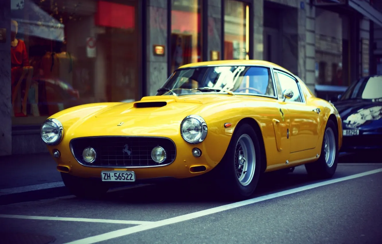 Фото обои car, ретро, обоя, ferrari, автомобиль, феррари, yellow, retro, желтая, wallpapers